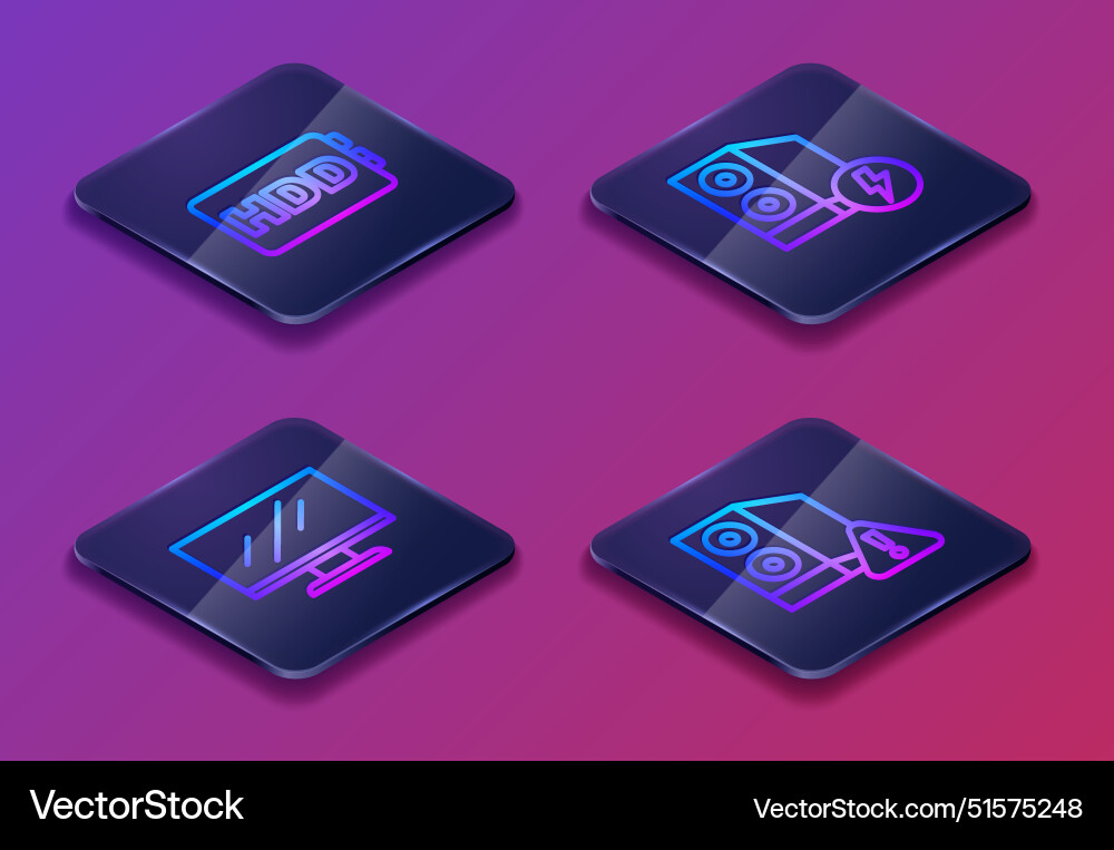 Set isometric line hard disk drive hdd computer Set isometric line hard disk drive hdd computer vector image