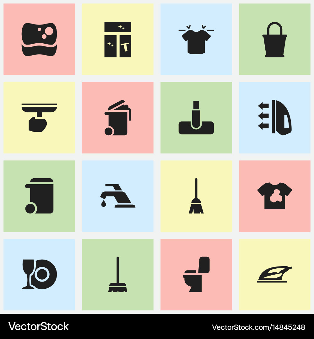 Set of 16 editable cleanup icons includes symbols Vector Image