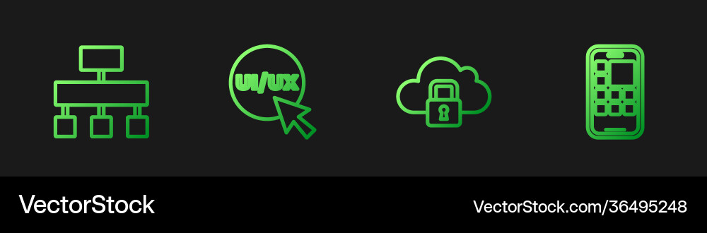 Setzen Sie die Linie Cloud Computing-Sortenkarte ui oder ux Setzen Sie die Linie Cloud Computing-Sortenkarte ui oder ux vektorbild