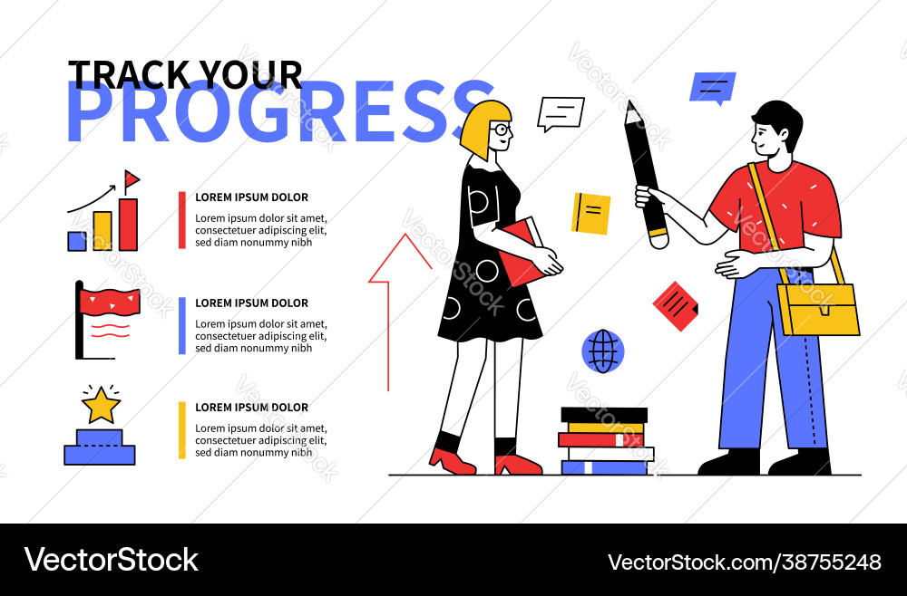 Track your progress - line design style web banner Track your progress - line design style web banner vektorbild