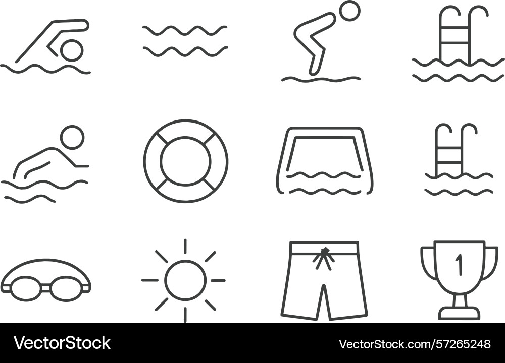Various swimming icons depicting activities like Various swimming icons depicting activities like Vector Image