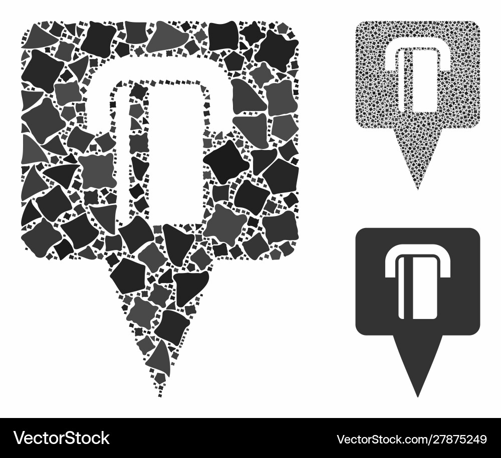 Bank terminal map pointer mosaic icon irregular Bank terminal map pointer mosaic icon irregular vector image