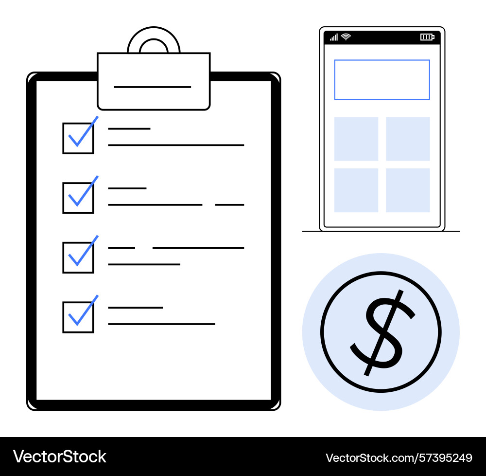 Checklist mobile app interface and dollar icon Vector Image