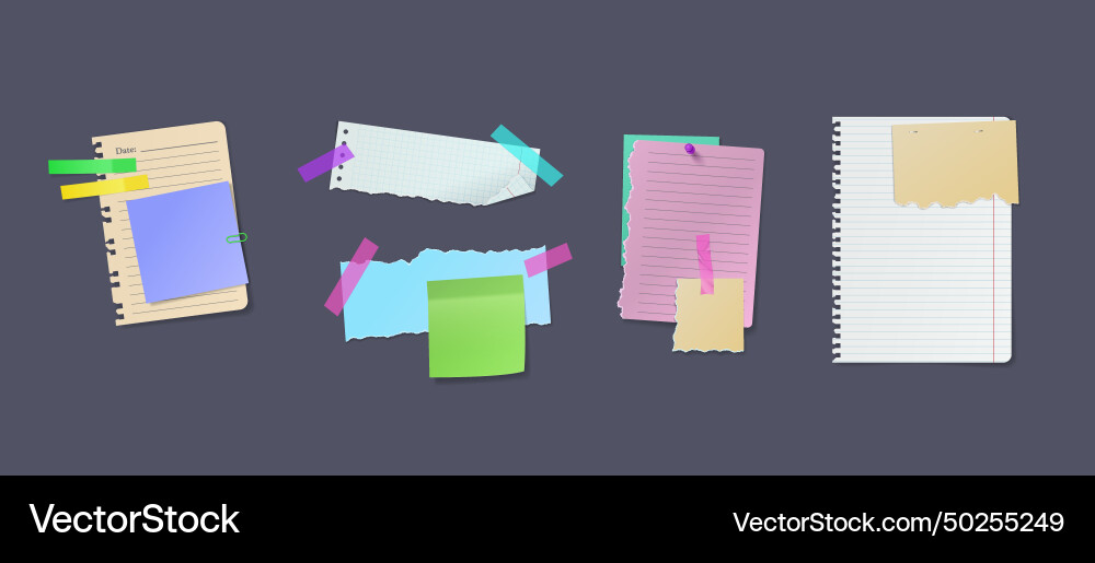 Pages and memo pads realistic set Pages and memo pads realistic set Vector Image
