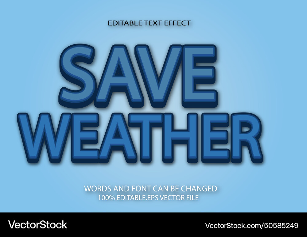 Save weather editable text effect 3d cartoon style vector image