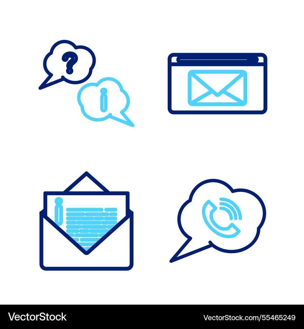 Set line speech bubble with phone call envelope Set line speech bubble with phone call envelope vector image