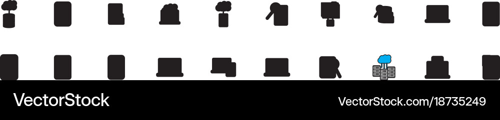Set of data base server cloud connect binary Vector Image