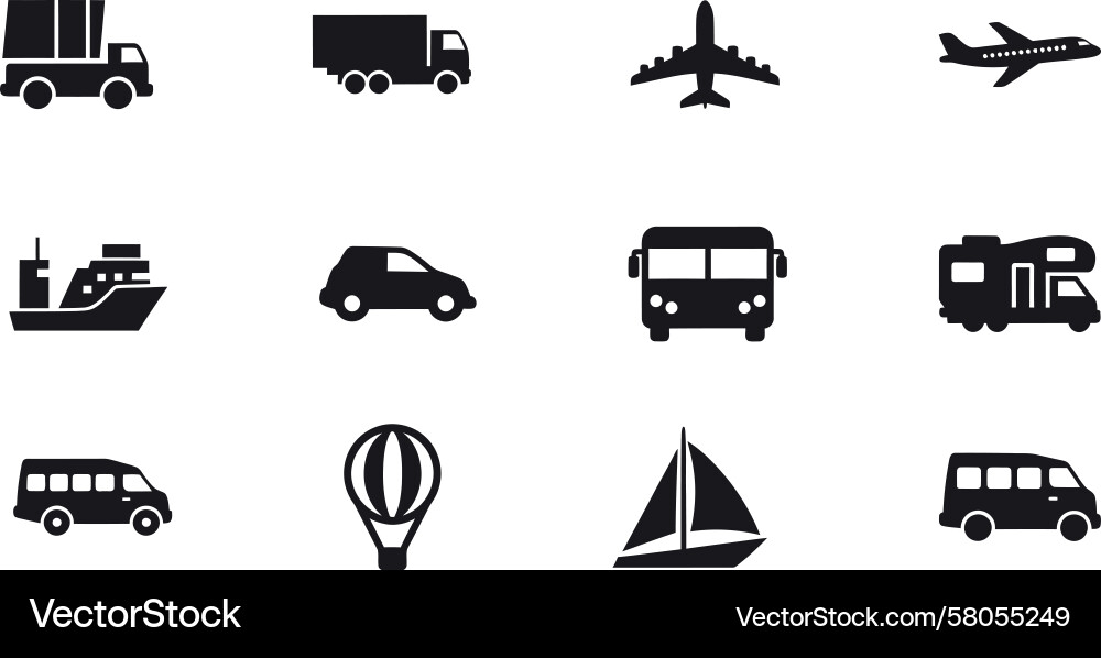 Transport Icons - Vehicles & Travel Vector Image
