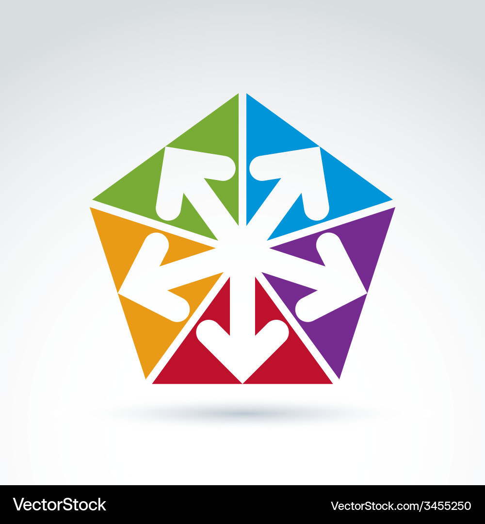 Abstract emblem with five multidirectional arrows vector image