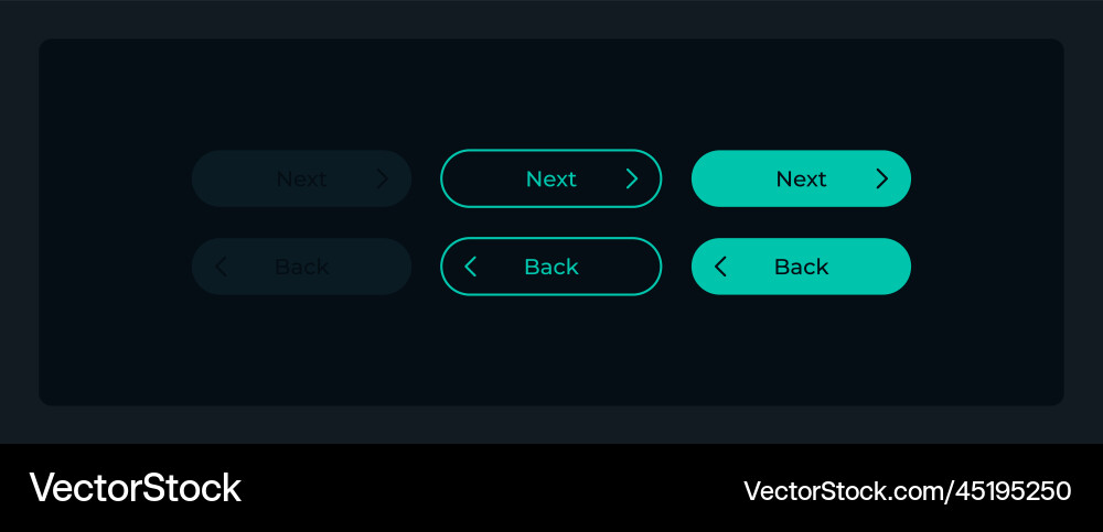 Back and next login buttons ui elements kit Vector Image