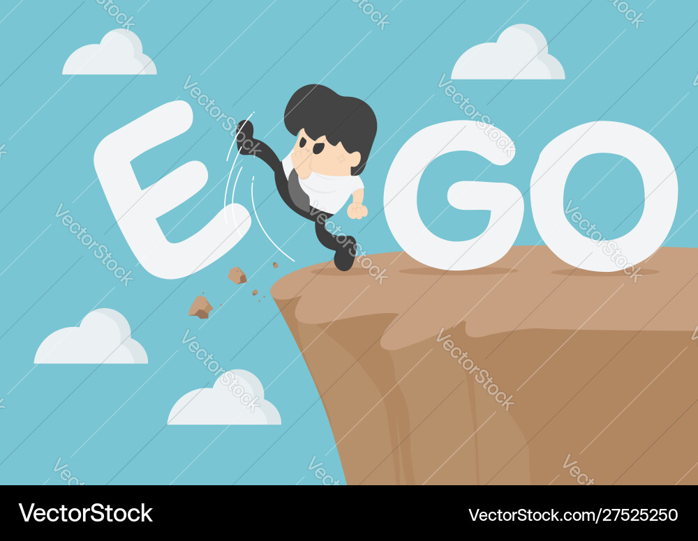 Businessman is an egoist with word ego kicked off Vector Image