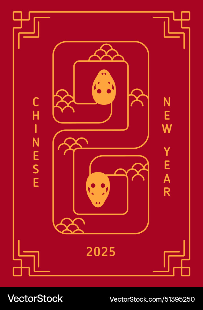 Chinese new year 2025 card design golden line Chinese new year 2025 card design golden line vector image