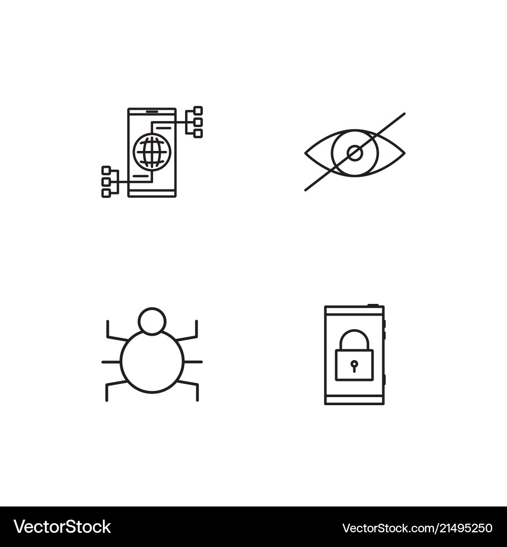 Cyber security linear icons set simple outline vector image