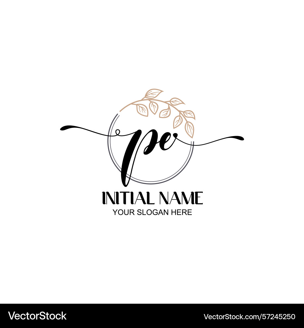 Elegant pe initial logo design with botanical Vector Image