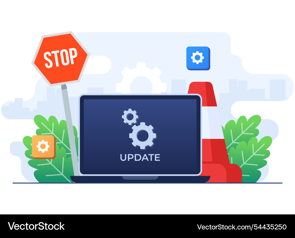Laptop computer with software update screen flat Laptop computer with software update screen flat vector image
