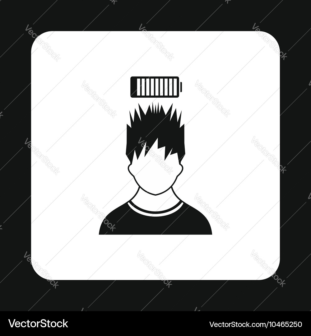 Man with low battery over head icon simple style vector image
