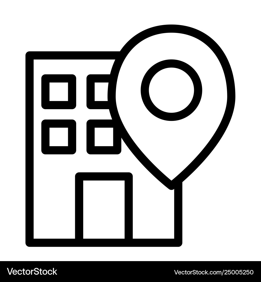 Office location pin line icon building on map Office location pin line icon building on map vector image