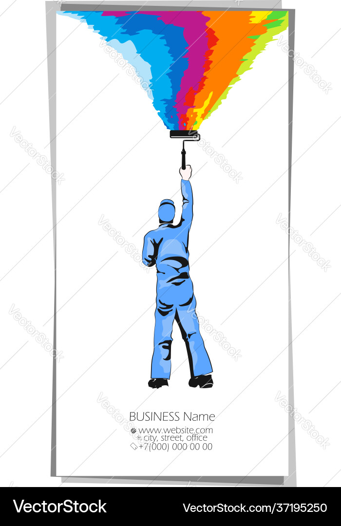 Painter in uniform with roller business card Painter in uniform with roller business card Vector Image