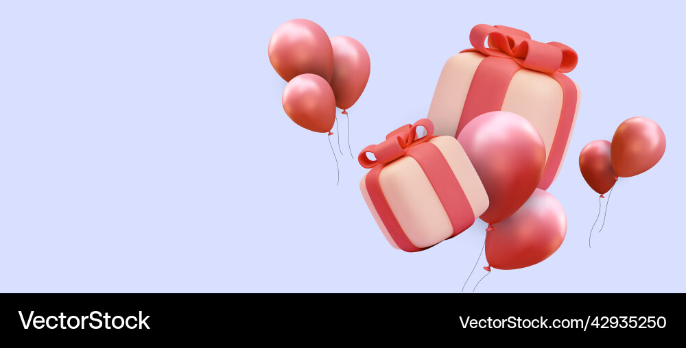 Red realistic 3d falling gift boxes and balloons Red realistic 3d falling gift boxes and balloons vector image