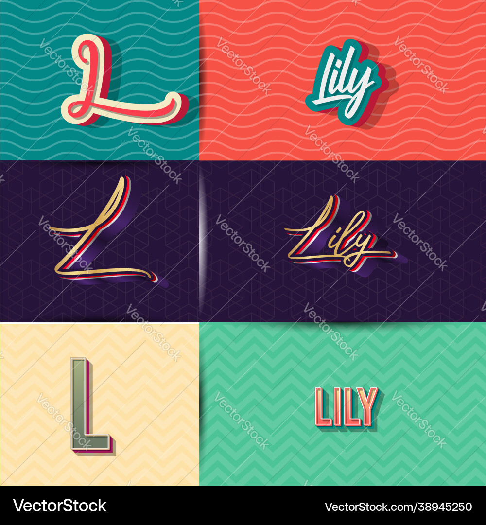 Retro Typography - Lily Name Set Vector Image