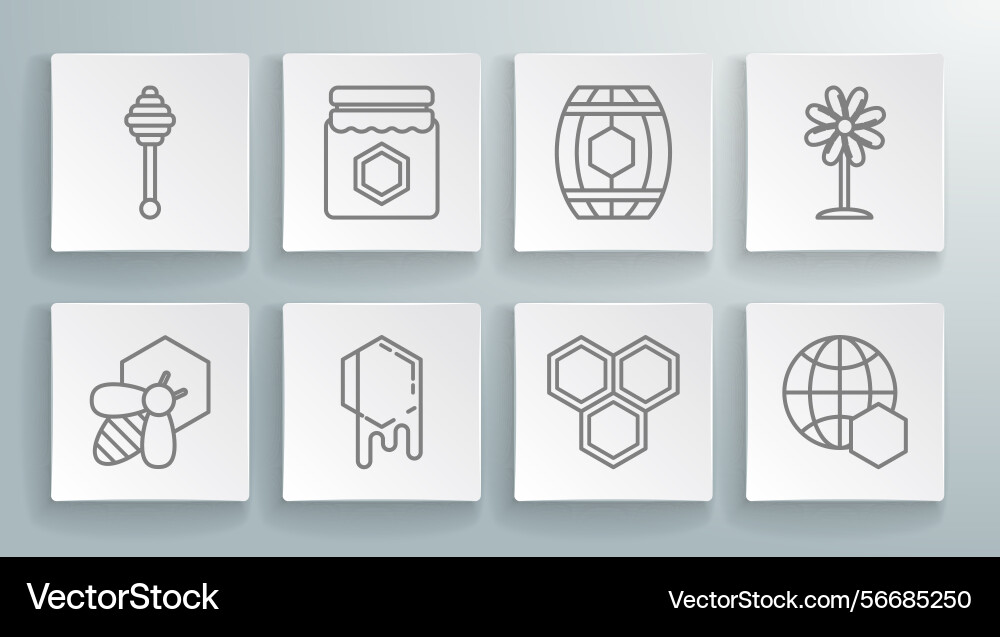 Set line bee and honeycomb jar of map Vector Image