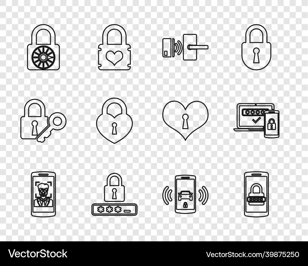 Set line mobile and face recognition password Set line mobile and face recognition password vector image