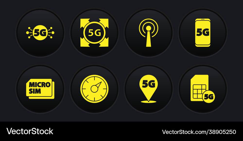 Set micro sim card mobile with 5g network Set micro sim card mobile with 5g network Vector Image