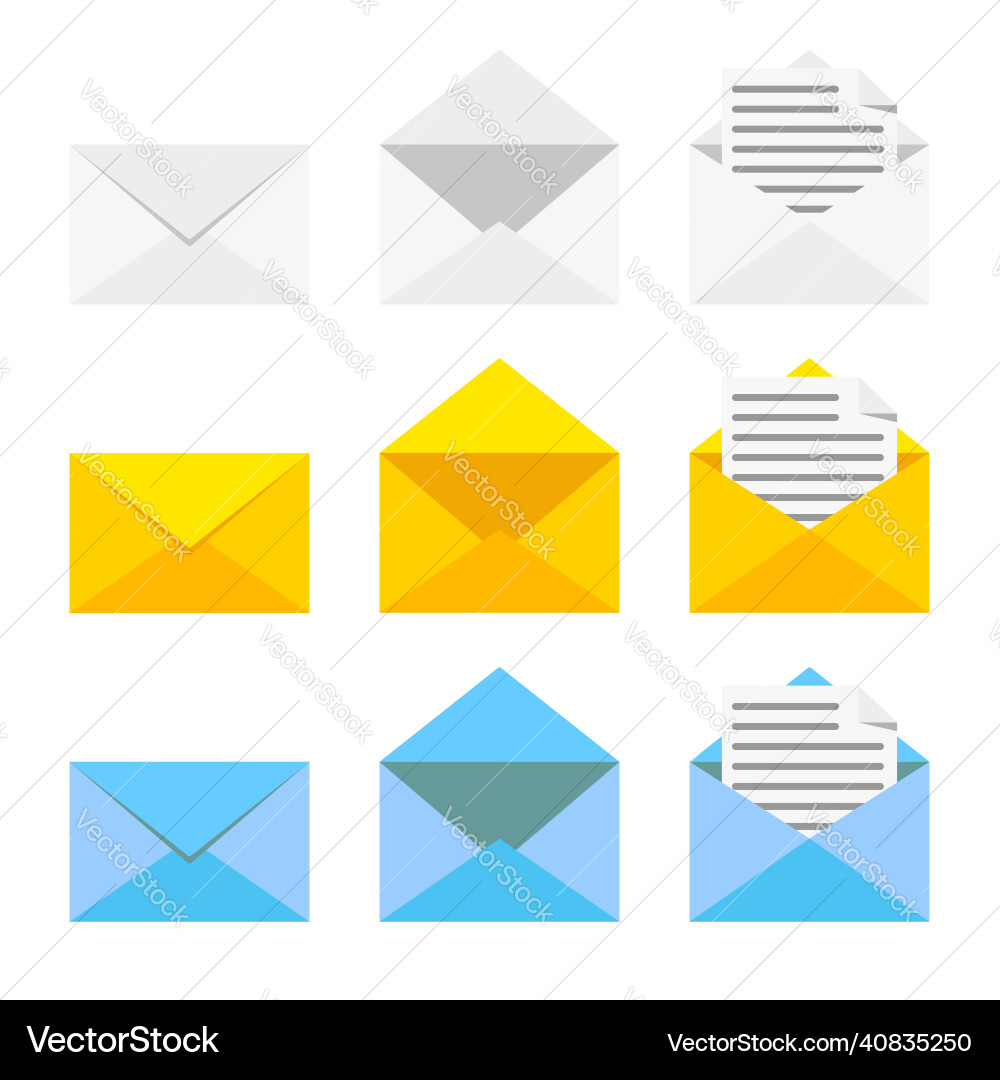 Set of closed and open envelopes isolated Vector Image