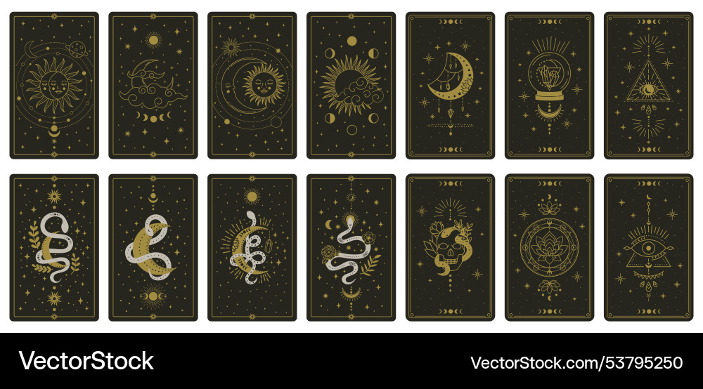 Tarot cards featuring intricate celestial Tarot cards featuring intricate celestial vector image