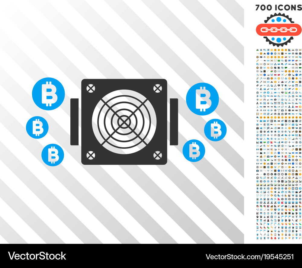 Bitcoin mining asic device flat icon with bonus vector image