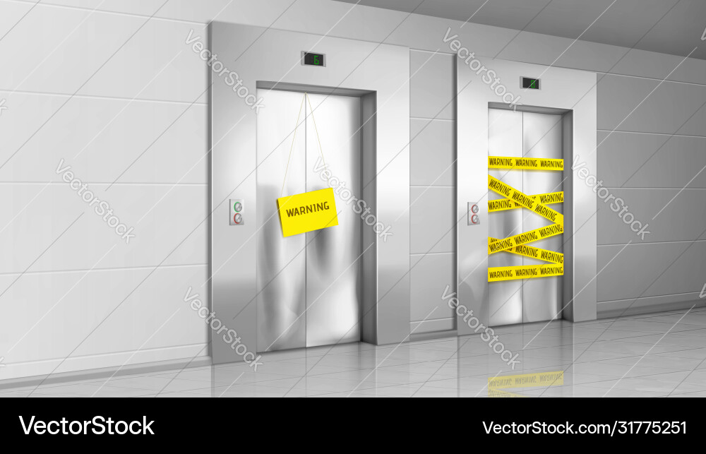 Broken closed elevator with warning stripe Broken closed elevator with warning stripe vector image