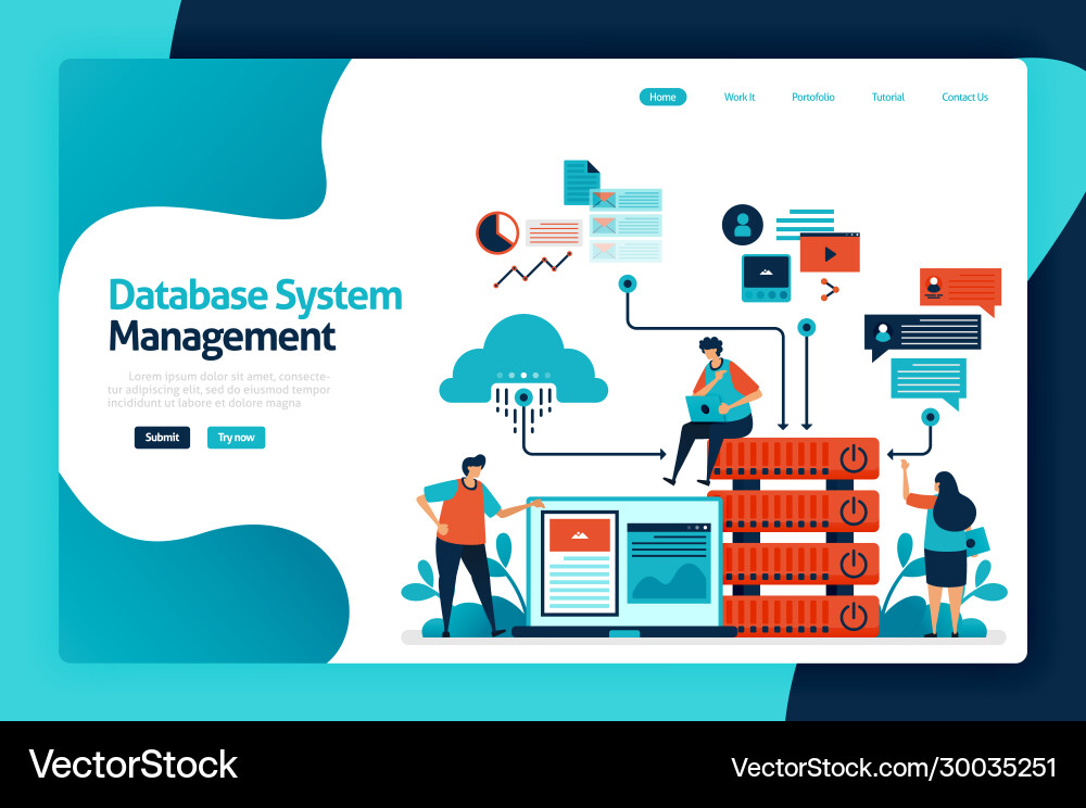 Database system management landing page design Vector Image