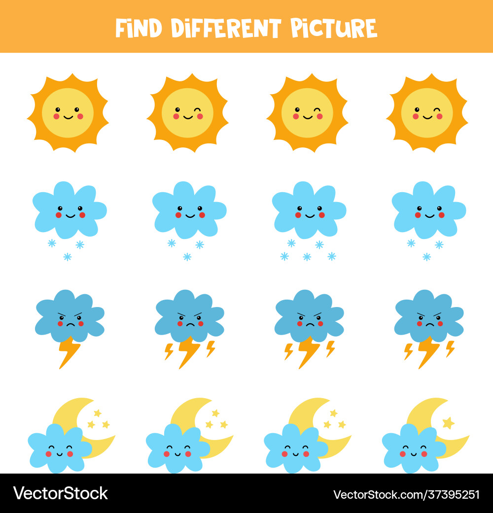 Find different weather element in each row Vector Image