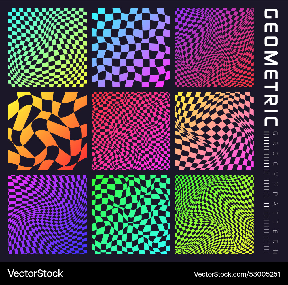 Groovy checkered pattern colorful distorted tiled Groovy checkered pattern colorful distorted tiled vector image