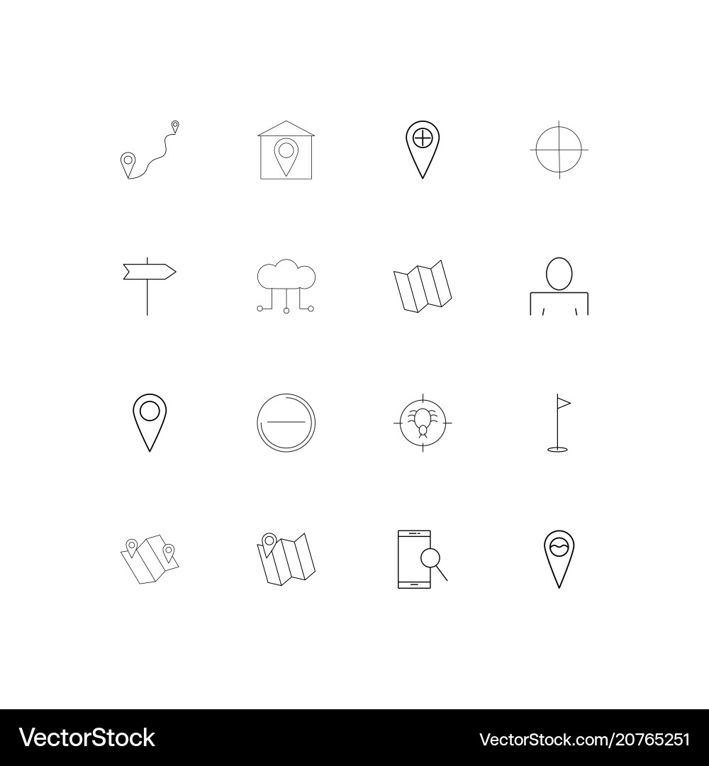Maps and navigation linear thin icons set Vector Image