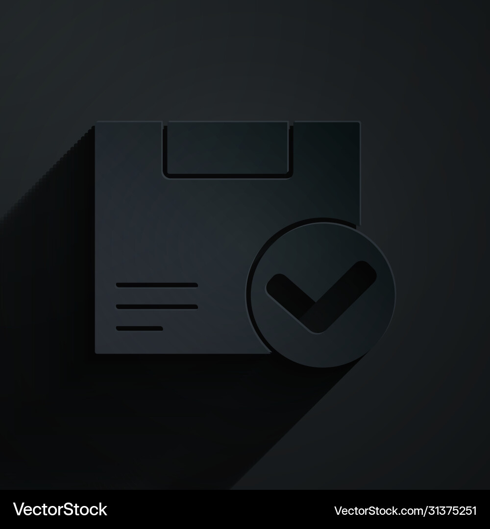 Paper cut package box with check mark icon Vector Image