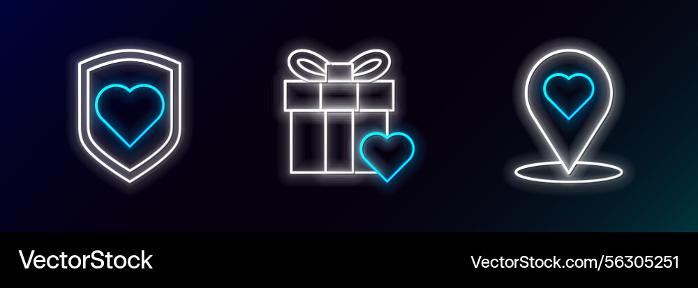 Set line map pointer with heart shield Set line map pointer with heart shield vector image