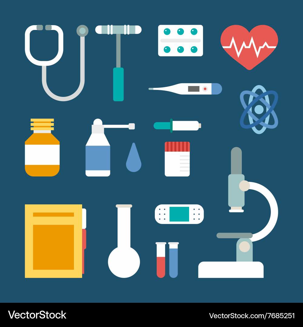 Set of flat style medical icons and objects Vector Image