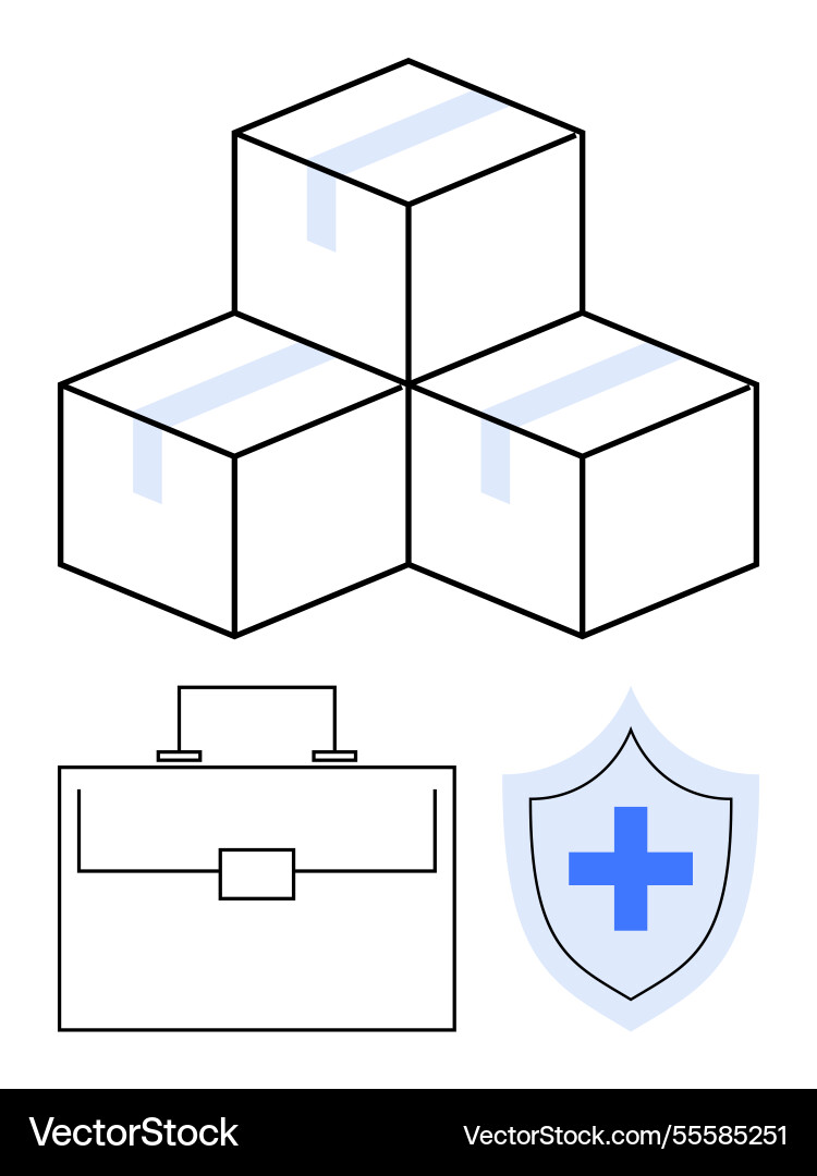 Stacked boxes with briefcase and shield icon Stacked boxes with briefcase and shield icon vector image