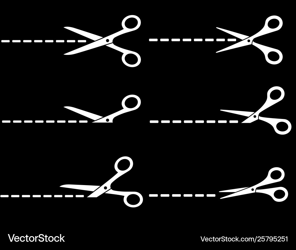 White scissors icons set with cut lines White scissors icons set with cut lines vector image