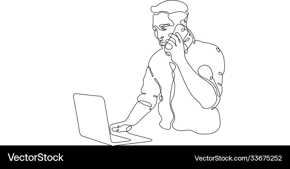 Continuous line drawing businessman computer Continuous line drawing businessman computer vector image