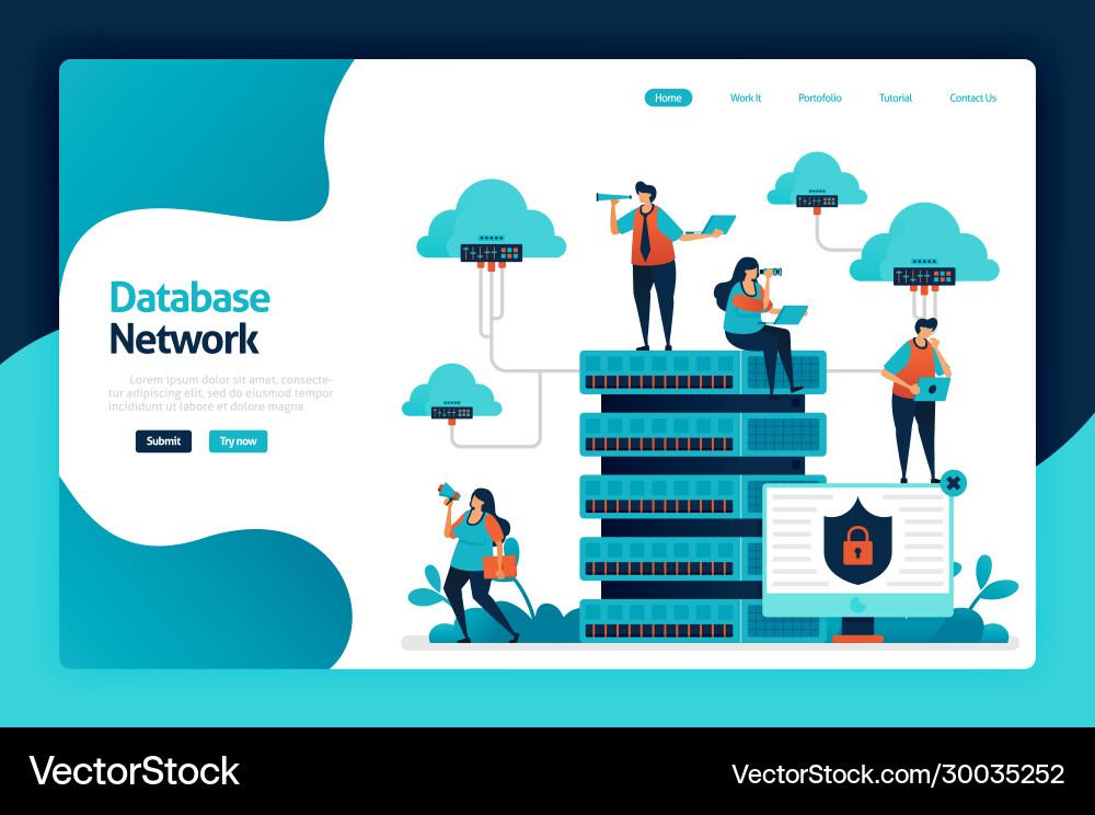 Database network landing page design data Database network landing page design data Vector Image