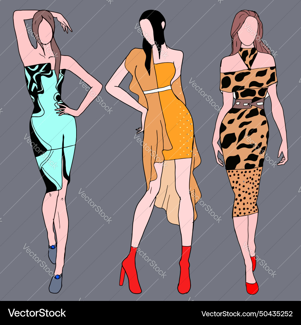 Fashionable ladies dress model hand-drawn Fashionable ladies dress model hand-drawn vector image