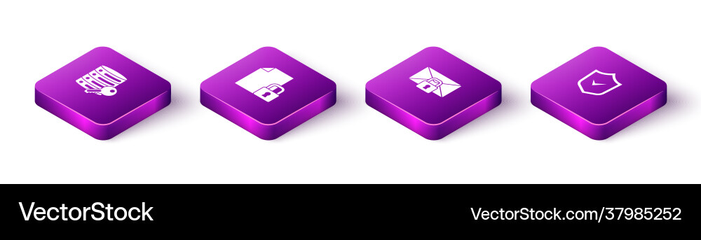 Set isometric server security with key document Vector Image