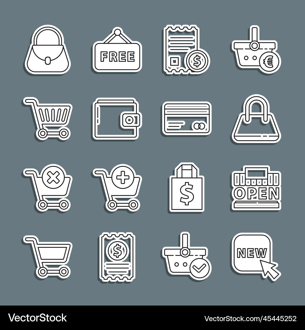 Set line button with text new shopping building Vector Image