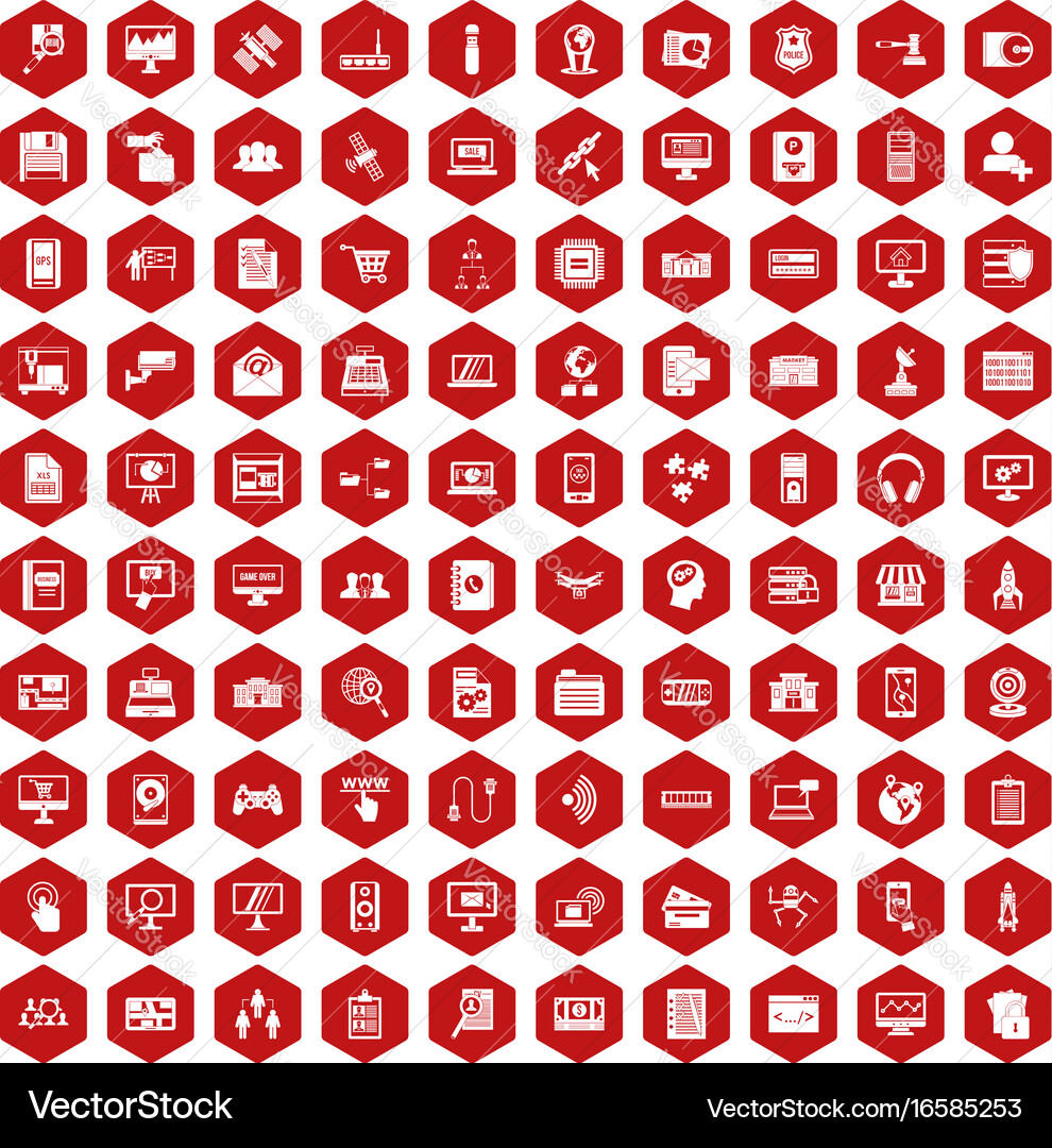 100 database icons hexagon red vector image