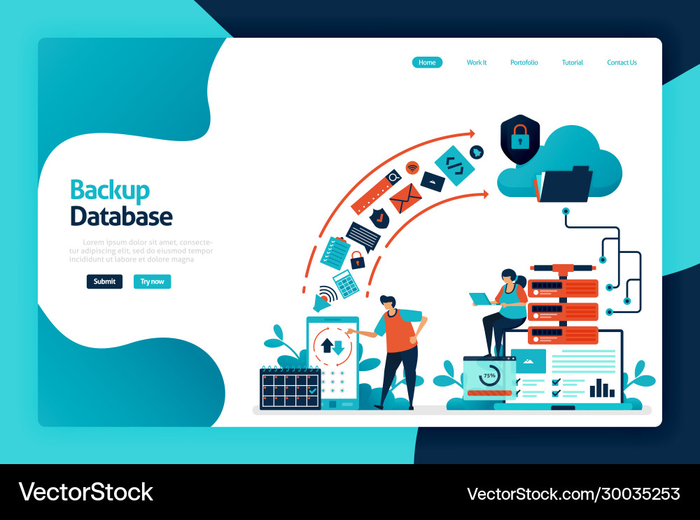 Backup database landing page design secure Vector Image