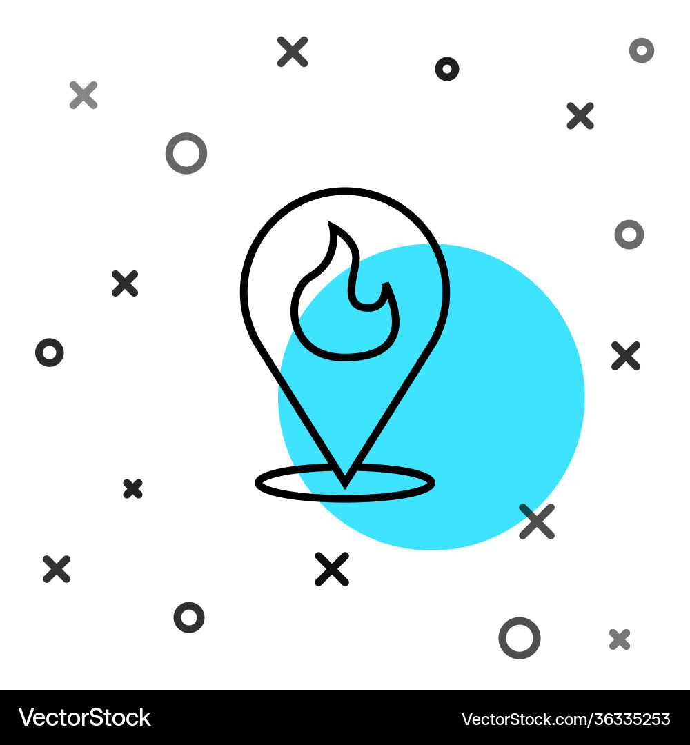 Black line map pointer with fire flame icon Vector Image