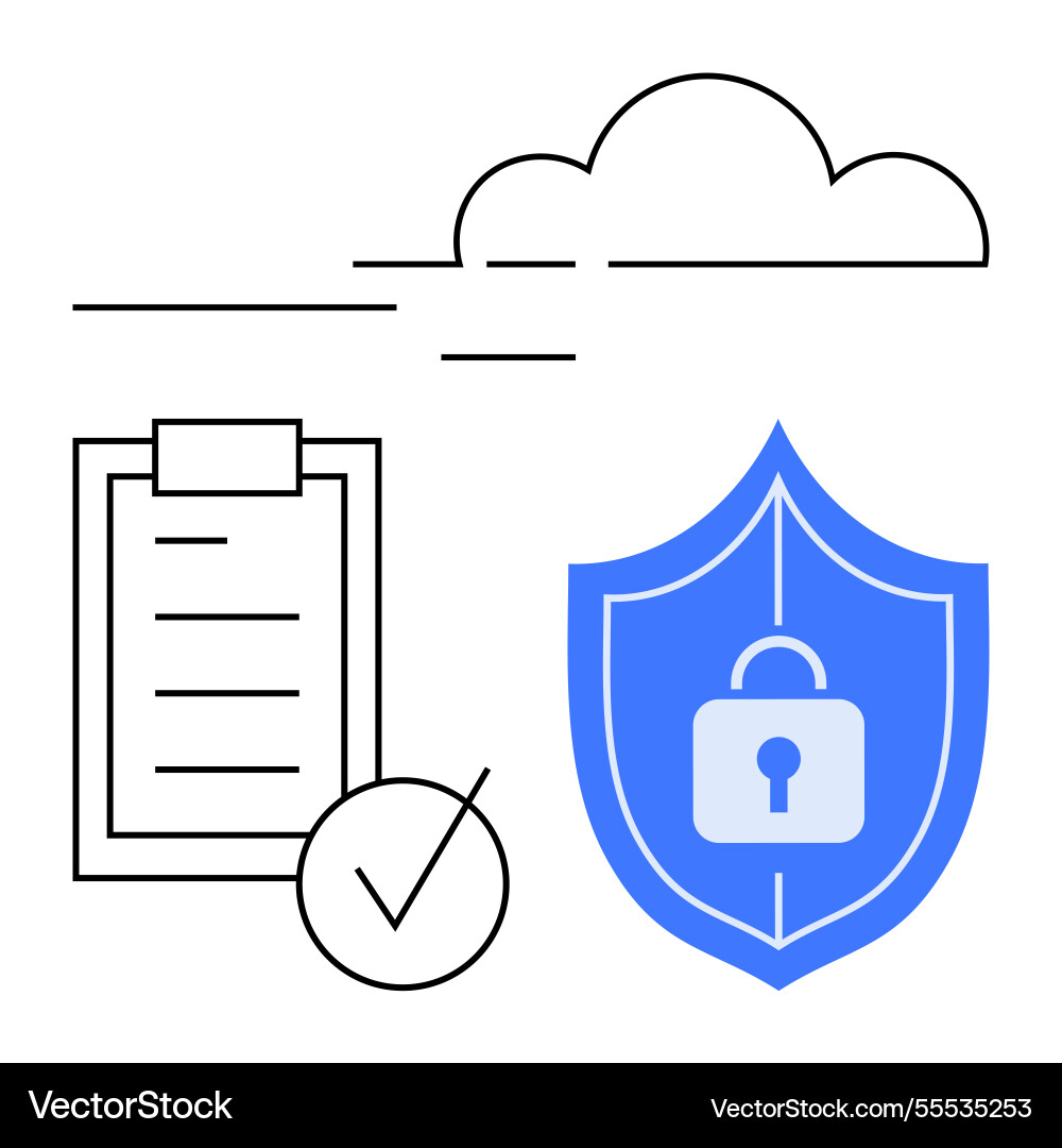 Data security concept with shield checklist Data security concept with shield checklist vector image