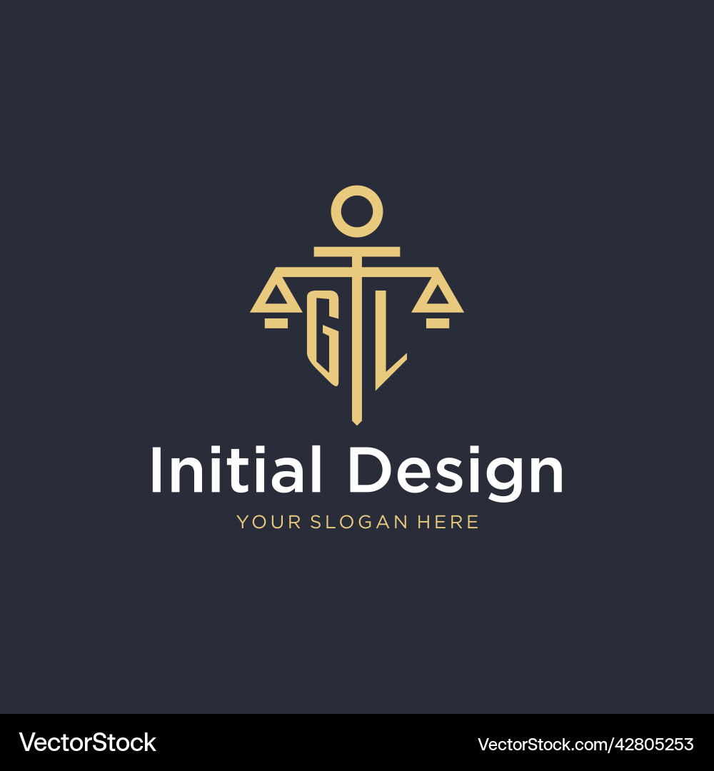 Gl initial monogram logo with scale and pillar Vector Image